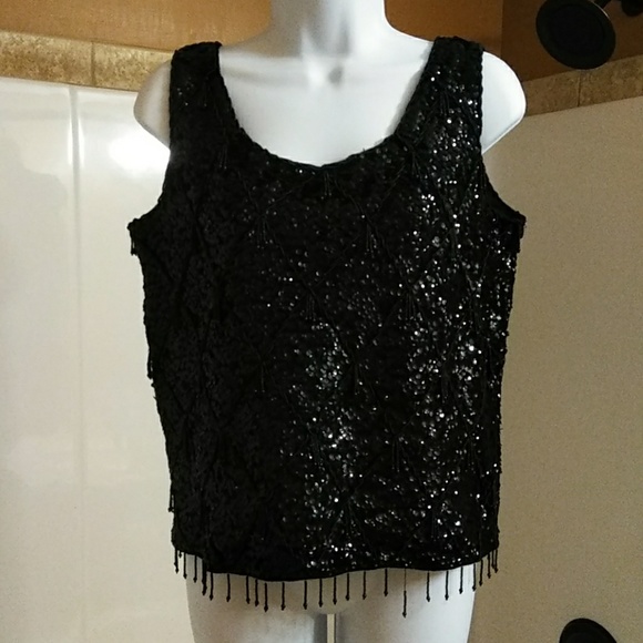 Medium Black Bead & Sequin Formal Wool Top - Picture 7 of 14